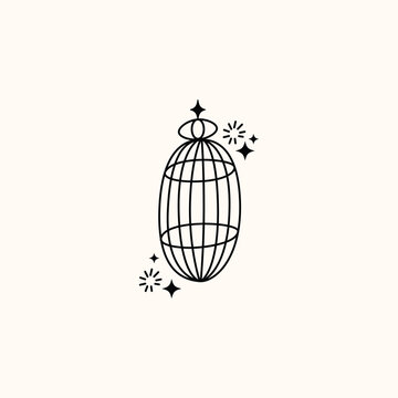 recommend clip art: Set of different outlined cages. Line art ornamental bird cages collection, metal animal transport handing cages. Vector modern illustration isolated on background
