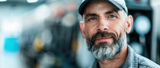 Obraz premium Portrait of Bearded Man with Cap. Generative ai.