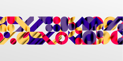 Colorful simple dynamic geometric forms circles lines and round shapes. Mosaic techno art concept. Vector Illustration For Wallpaper, Banner, Background, Card, Book Illustration, landing page