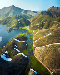 Fototapeta premium aerial mountains and hills view of the highland