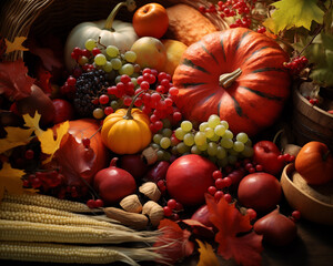 Happy Thanksgiving day traditional backdrop. Pumpkin background. Celebrating autumn holidays.
