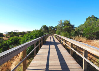 Obraz premium Beautiful nature on the ponta da Piedade hike starting at beach praia de dona ana in Lagos on new wooden boardwalks