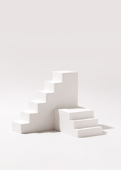 Beauty cosmetics product presentation mockup scene made with minimalist stair step podium stage. Ideal for showcasing cosmetics, perfumery, jewelry and modern branding visuals. Vertical photography.