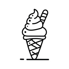  Hand-drawn cone ice-cream icon with white background, vector illustration stock image.