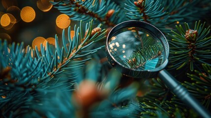 Magnifying Glass on a Christmas Tree Branch