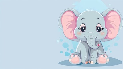 Obraz premium A cartoon illustration of a cute baby elephant with big eyes and pink ears.
