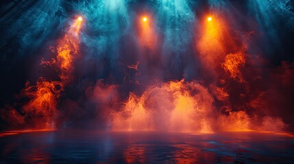 Surreal stage engulfed in dramatic smoke and light. Generative AI