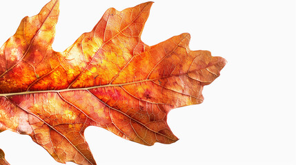 Obraz premium Aesthetic oak leaf with vibrant autumn colors, copy space, white background, presentation template. Generative AI