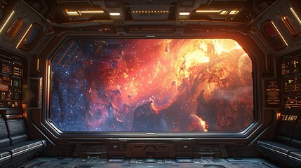 Obraz premium A luxurious spaceship interior with a cosmic view. Generative AI