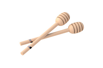 Wooden honey dippers isolated on white background. 3d render