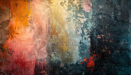 A Textured Canvas With Vibrant Hues and Flaking Paint
