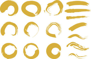 筆ペンの円のイラスト・ライン素材　線　丸　ベクター　筆文字　Vector illustration set of handwritten brushstrokes dirty circles and line.