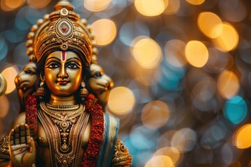 Fototapeta premium Ram Navami bokeh background with Hindu God Rama and copy space, day celebrates Hindu festival