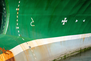metric draft marks on the bow of an oceangoing ship