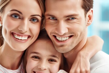 Smiling happy Family with perfect healthy teeth. Oral Care concept
