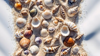 Obraz premium Seashells on Sandy Beach HighRes Stock Image for aquatic, nature, coastal, or vacation themes