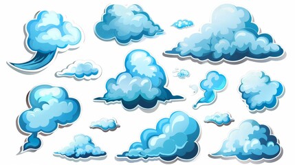 Stickers of Clouds: Various Shapes and Sizes on White Background