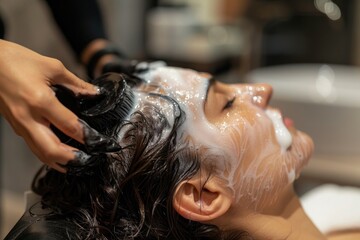 Woman having hair treatment in hair salon