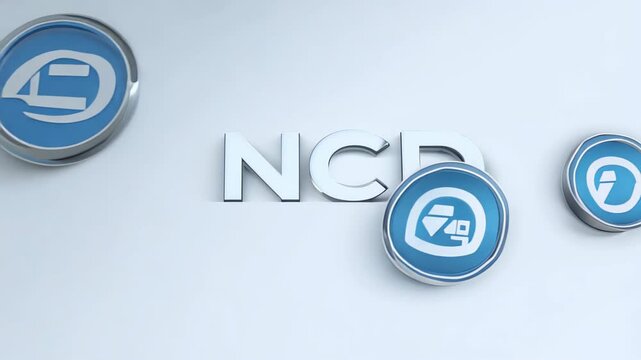 NCD battery in the center with three blue icons on a light background. technological or communication symbol.