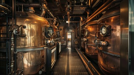 Atmospheric underground cellar with large barrels and dim lighting