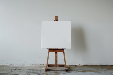 Isolated Blank White Canvas on Wooden Easel Painting Template Focused Generative Illustration