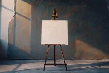 Isolated Blank White Canvas on Wooden Easel Painting Template Focused Generative Illustration