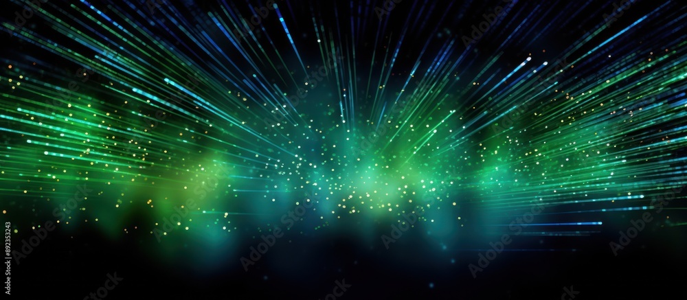 Poster abstract green and blue light streaks with glittering specks