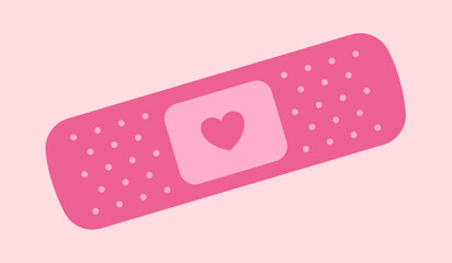 Pink heart shape in the middle of medical plaster in flat design.