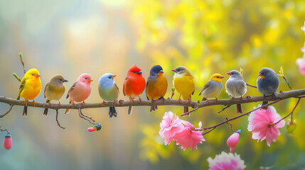 spring flowers and birds