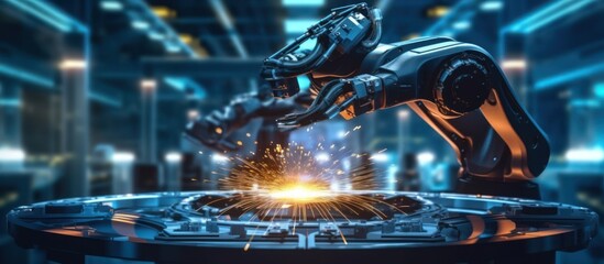 Industrial Robotic Arm Welding with Sparks