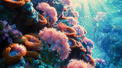 A vibrant coral reef teeming with life, showcasing the beauty of the underwater world.