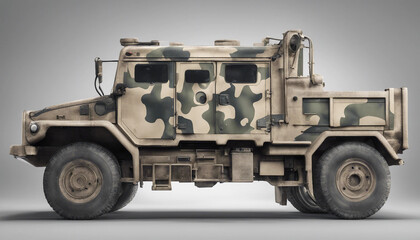 Fototapeta premium military truck with camouflage isolated white background 