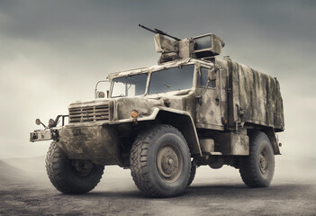 Fototapeta premium military truck with camouflage isolated white background 