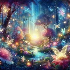 Magical World with lights and fairy illustration ai generated