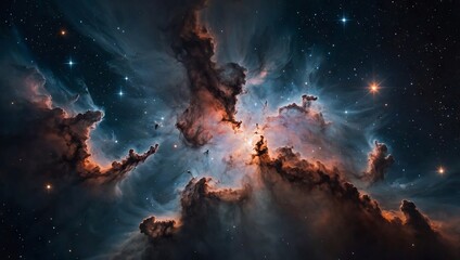 Stellar nursery with glowing gas clouds and newly formed stars