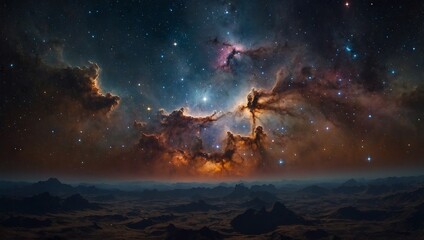 Fototapeta premium Stellar nursery with glowing gas clouds and newly formed stars