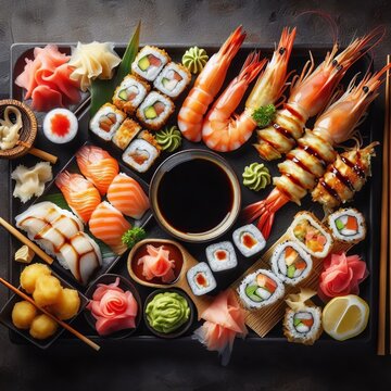 Non Veg food platter meat ,dinner plate ,top shot ai generated