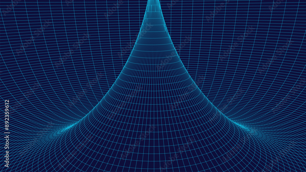 Poster frame torus with connected lines and dots. 3d texture of a wormhole portal with a mesh structure. po