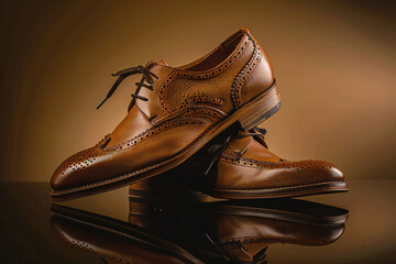 Elegant Leather Shoes with Reflective Surface, Fashionable and Stylish Footwear Display