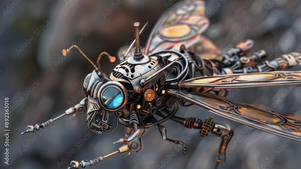 Poster 3d rendering of a mechanical insect with intricate details and gears