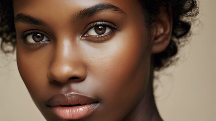 Fototapeta premium closeup portrait of a beautiful young African American girl looking at the camera