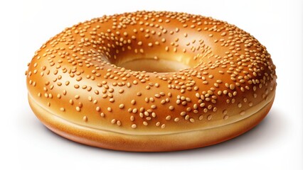 Golden brown toasted bagel with sesame seeds isolated on a transparent background, perfect for food commerce and advertising designs.