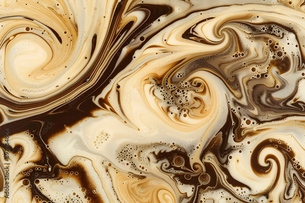 Leinwandbilder Dynamic abstract image with swirling cream and brown patterns, creating a captivating and artistic visual effect.