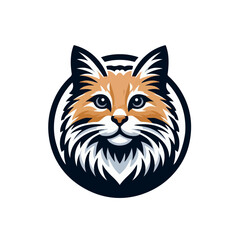 flat vector logo of a cute cat, flat logo of a cute cat.