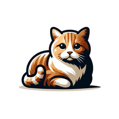 flat vector logo of a cute cat, flat logo of a cute cat.