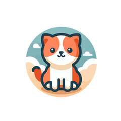 flat vector logo of a cute cat, flat logo of a cute cat.