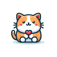 flat vector logo of a cute cat, flat logo of a cute cat.
