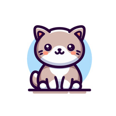 flat vector logo of a cute cat, flat logo of a cute cat.