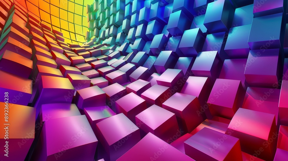 Poster 3d render of a colorful wave of geometric cubes in a dynamic pattern