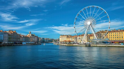 Obraz premium Ferris Wheel overlooking the water in Marseille